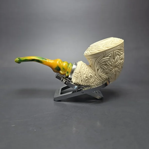 MBSD Meerschaum Silver Guilloche Dublin Reverse Calabash Block Meerschaum Pipe, New - Image 6