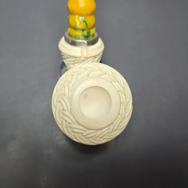 MBSD Meerschaum Silver Guilloche Dublin Reverse Calabash Block Meerschaum Pipe, New - Image 8