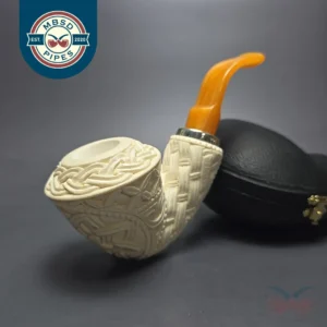 MBSD Meerschaum Silver Floral Dublin Reverse Calabash Block Meerschaum Pipe, New
