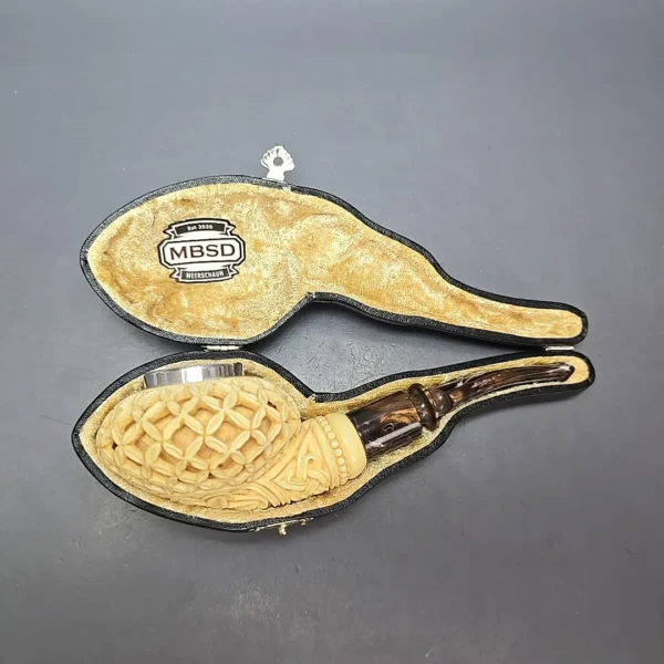 MBSD Meerschaum Silver Cap Lattice Author Block Meerschaum Pipe, New - Image 3