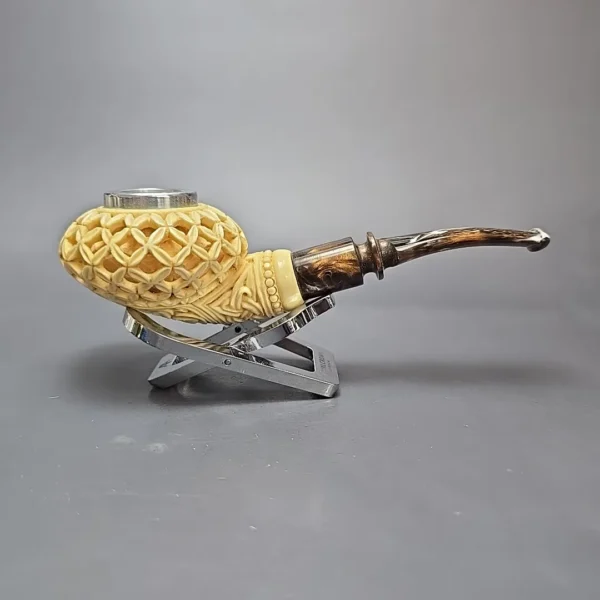 MBSD Meerschaum Silver Cap Lattice Author Block Meerschaum Pipe, New - Image 4