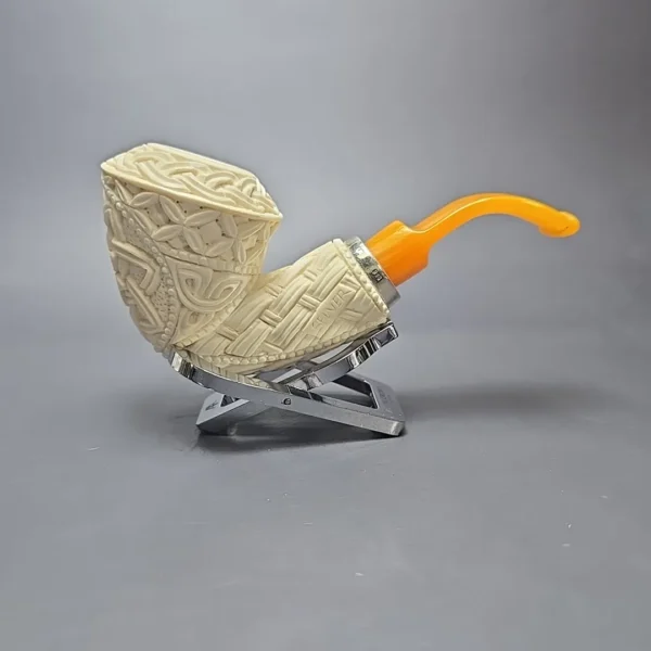 MBSD Meerschaum Silver Floral Dublin Reverse Calabash Block Meerschaum Pipe, New - Image 3