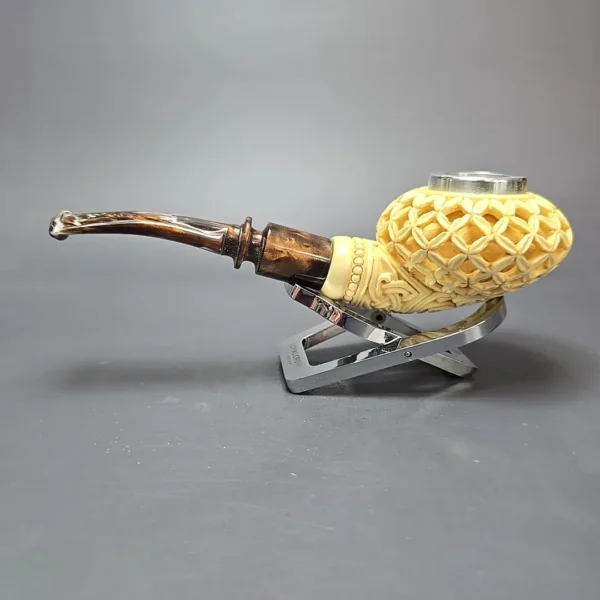 MBSD Meerschaum Silver Cap Lattice Author Block Meerschaum Pipe, New - Image 6