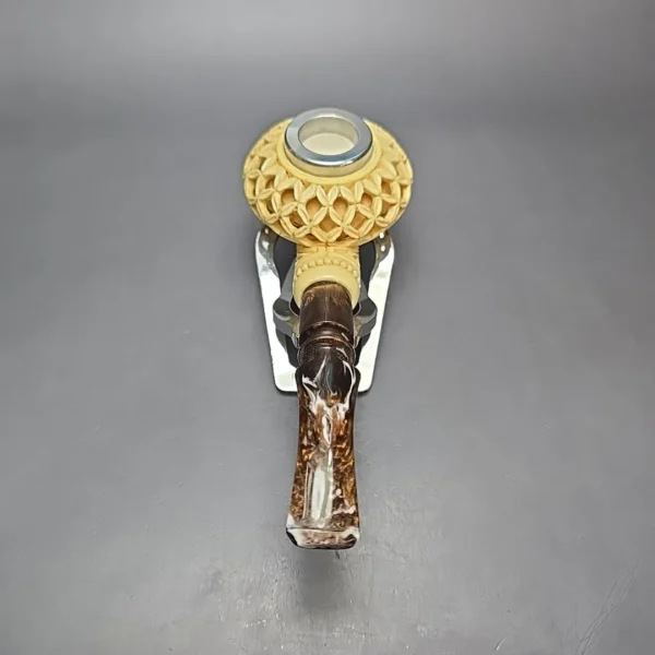 MBSD Meerschaum Silver Cap Lattice Author Block Meerschaum Pipe, New - Image 7