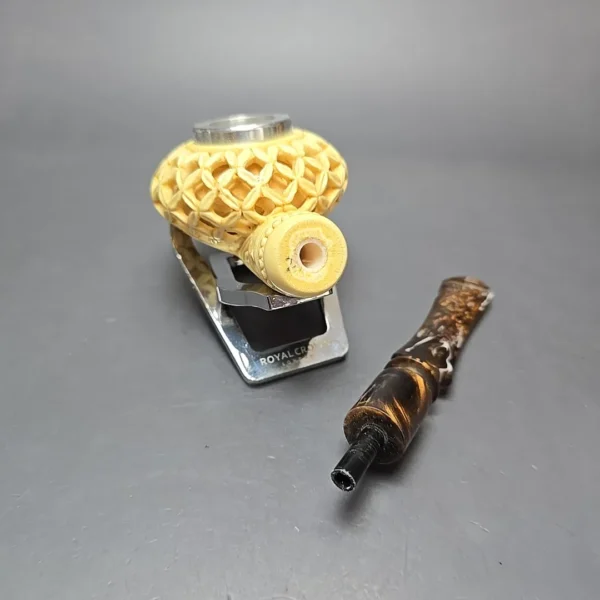 MBSD Meerschaum Silver Cap Lattice Author Block Meerschaum Pipe, New - Image 14