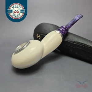MBSD Meerschaum Double Silver XL Smooth Author Reverse Calabash Block Meerschaum Pipe, New