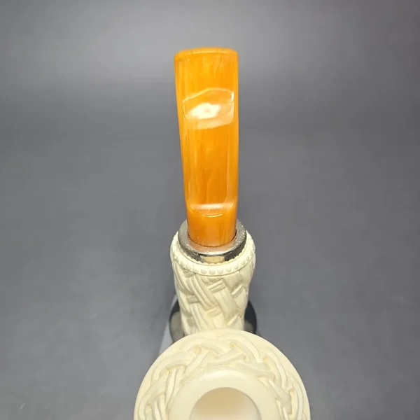 MBSD Meerschaum Silver Floral Dublin Reverse Calabash Block Meerschaum Pipe, New - Image 8