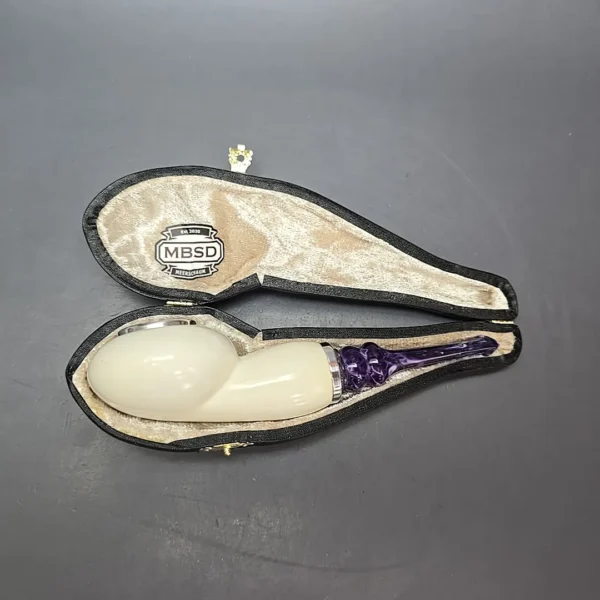 MBSD Meerschaum Double Silver XL Smooth Author Reverse Calabash Block Meerschaum Pipe, New - Image 3