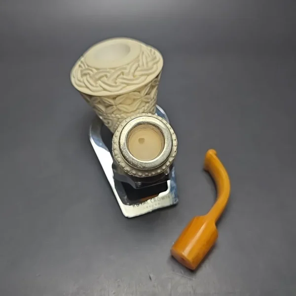 MBSD Meerschaum Silver Floral Dublin Reverse Calabash Block Meerschaum Pipe, New - Image 13