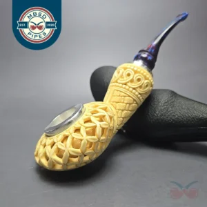 MBSD Meerschaum Double Silver XL Lattice Author Block Meerschaum Pipe, New
