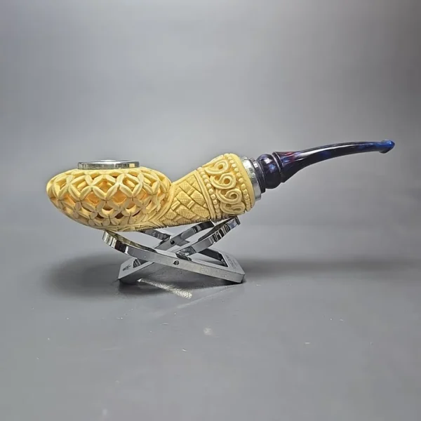 MBSD Meerschaum Double Silver XL Lattice Author Block Meerschaum Pipe, New - Image 3