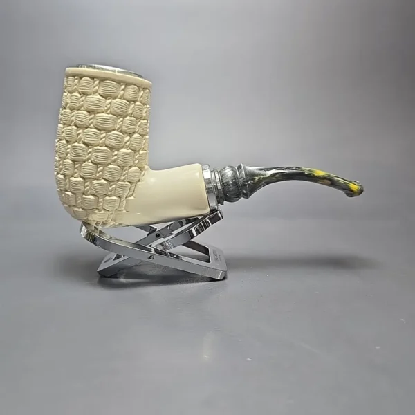 MBSD Meerschaum Double Silver Brickwork Stack Reverse Calabash Block Meerschaum Pipe, New - Image 3