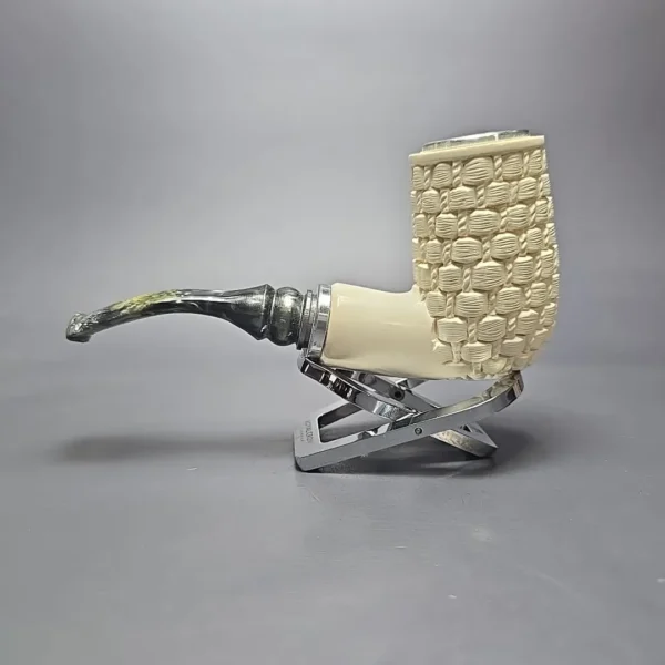 MBSD Meerschaum Double Silver Brickwork Stack Reverse Calabash Block Meerschaum Pipe, New - Image 5