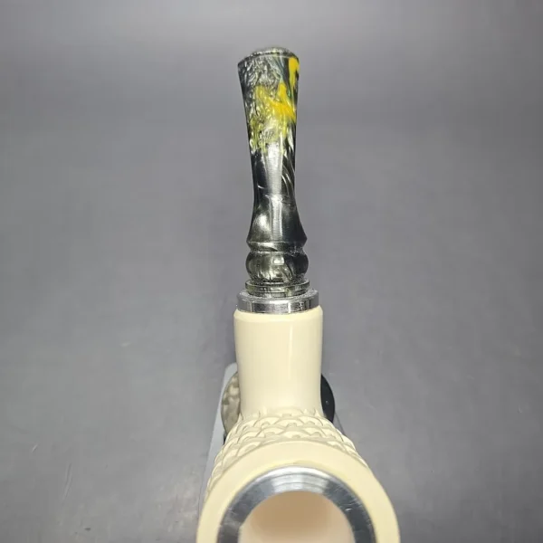 MBSD Meerschaum Double Silver Brickwork Stack Reverse Calabash Block Meerschaum Pipe, New - Image 8