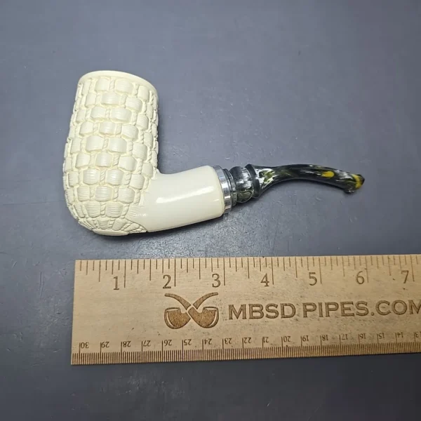 MBSD Meerschaum Double Silver Brickwork Stack Reverse Calabash Block Meerschaum Pipe, New - Image 11