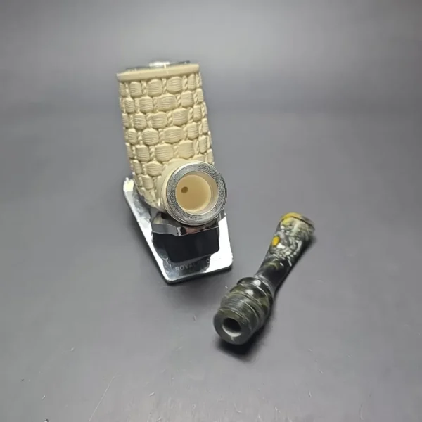 MBSD Meerschaum Double Silver Brickwork Stack Reverse Calabash Block Meerschaum Pipe, New - Image 13