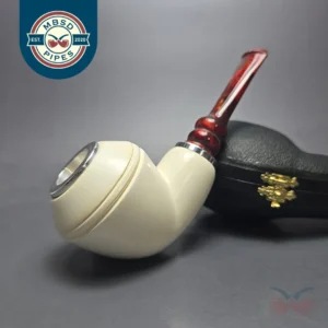 MBSD Meerschaum Double Silver Smooth Rhodesian Reverse Calabash Block Meerschaum Pipe, New