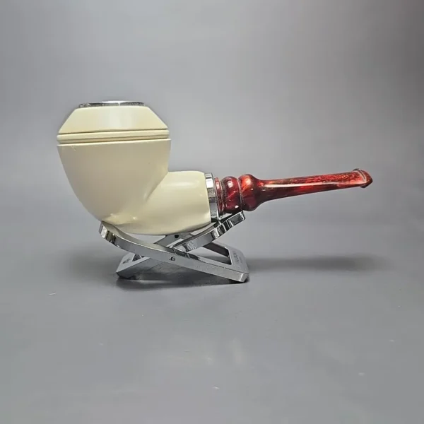 MBSD Meerschaum Double Silver Smooth Rhodesian Reverse Calabash Block Meerschaum Pipe, New - Image 3