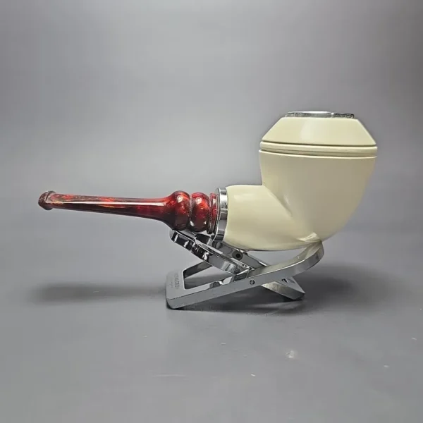 MBSD Meerschaum Double Silver Smooth Rhodesian Reverse Calabash Block Meerschaum Pipe, New - Image 5