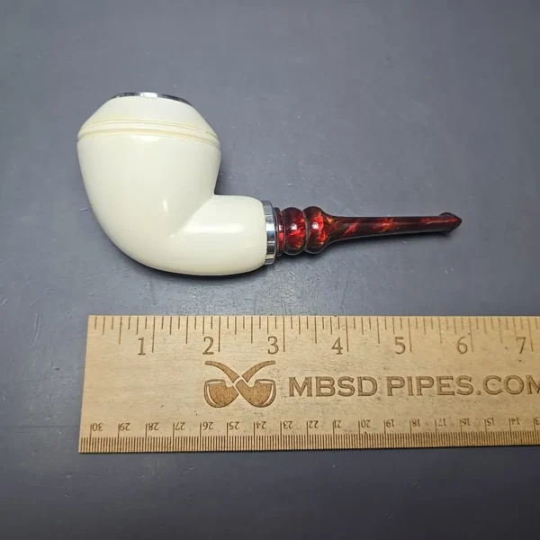 MBSD Meerschaum Double Silver Smooth Rhodesian Reverse Calabash Block Meerschaum Pipe, New - Image 11