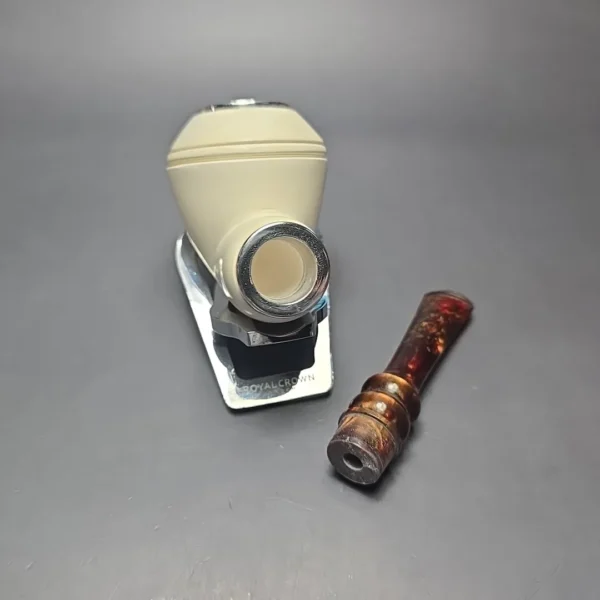 MBSD Meerschaum Double Silver Smooth Rhodesian Reverse Calabash Block Meerschaum Pipe, New - Image 13