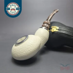 MBSD Meerschaum Double Silver Leather Rusticated Author Reverse Calabash Block Meerschaum Pipe, New
