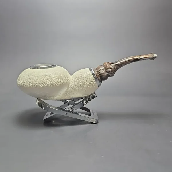 MBSD Meerschaum Double Silver Leather Rusticated Author Reverse Calabash Block Meerschaum Pipe, New - Image 3