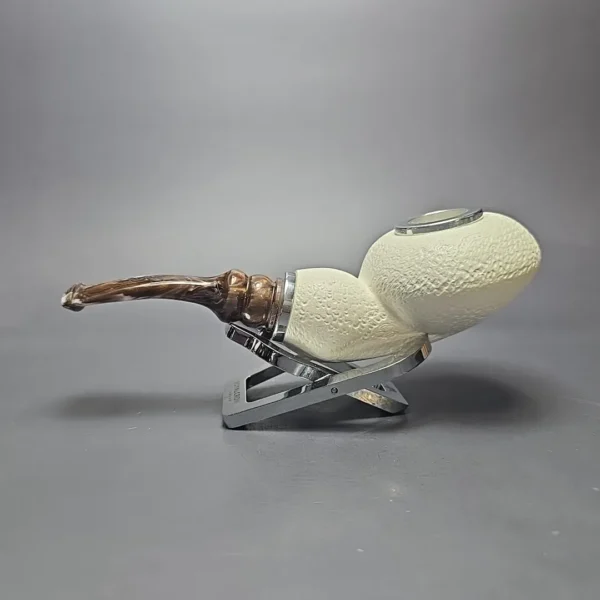 MBSD Meerschaum Double Silver Leather Rusticated Author Reverse Calabash Block Meerschaum Pipe, New - Image 5