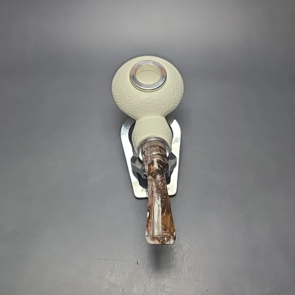 MBSD Meerschaum Double Silver Leather Rusticated Author Reverse Calabash Block Meerschaum Pipe, New - Image 6