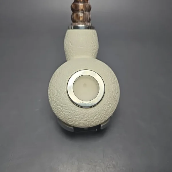 MBSD Meerschaum Double Silver Leather Rusticated Author Reverse Calabash Block Meerschaum Pipe, New - Image 7