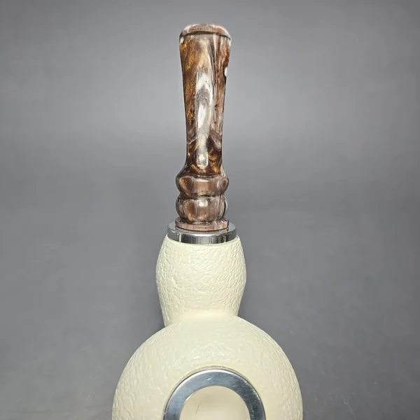 MBSD Meerschaum Double Silver Leather Rusticated Author Reverse Calabash Block Meerschaum Pipe, New - Image 8