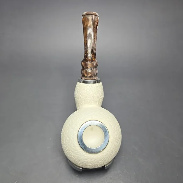 MBSD Meerschaum Double Silver Leather Rusticated Author Reverse Calabash Block Meerschaum Pipe, New - Image 9