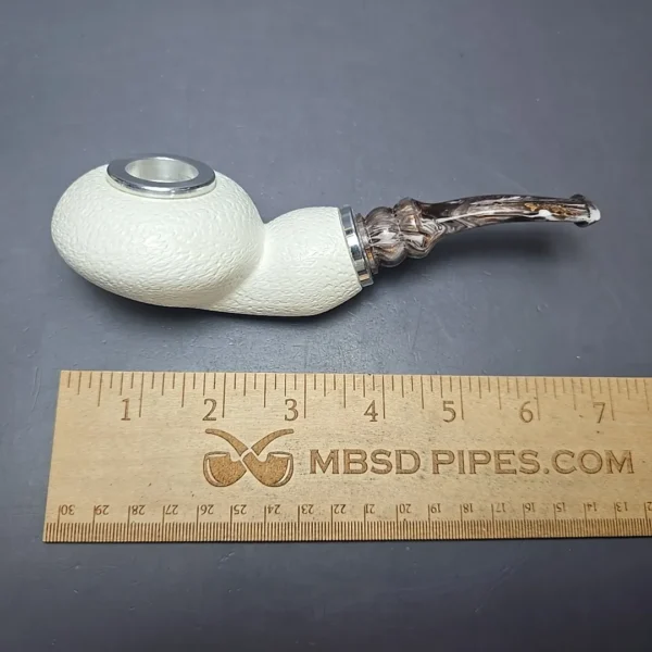 MBSD Meerschaum Double Silver Leather Rusticated Author Reverse Calabash Block Meerschaum Pipe, New - Image 11
