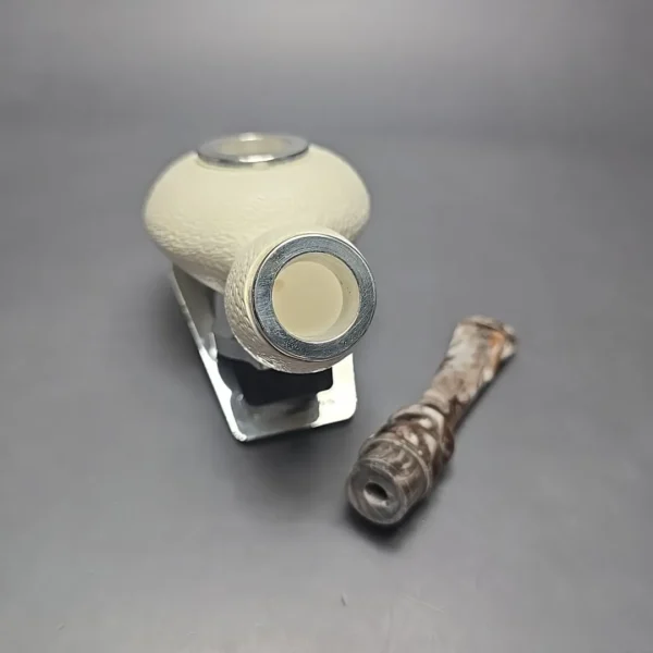 MBSD Meerschaum Double Silver Leather Rusticated Author Reverse Calabash Block Meerschaum Pipe, New - Image 13