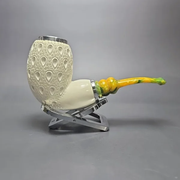 MBSD Meerschaum Double Silver Stacked Lattice Egg Reverse Calabash Block Meerschaum Pipe, New - Image 12