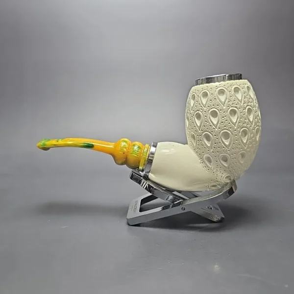 MBSD Meerschaum Double Silver Stacked Lattice Egg Reverse Calabash Block Meerschaum Pipe, New - Image 7