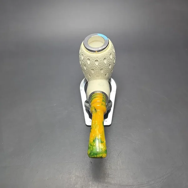 MBSD Meerschaum Double Silver Stacked Lattice Egg Reverse Calabash Block Meerschaum Pipe, New - Image 8