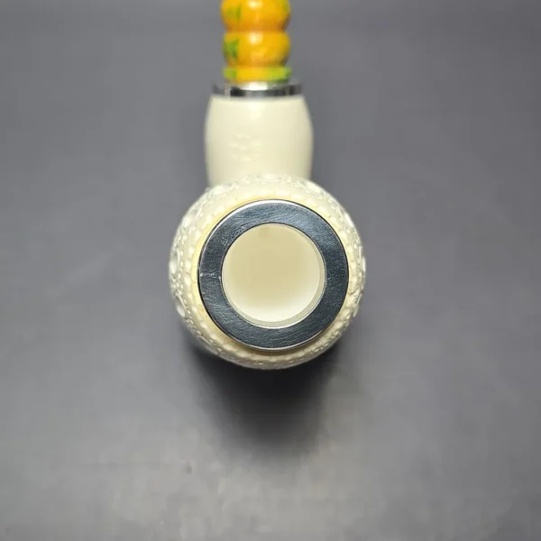 MBSD Meerschaum Double Silver Stacked Lattice Egg Reverse Calabash Block Meerschaum Pipe, New - Image 9