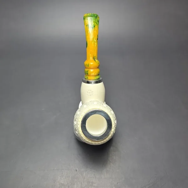 MBSD Meerschaum Double Silver Stacked Lattice Egg Reverse Calabash Block Meerschaum Pipe, New - Image 4