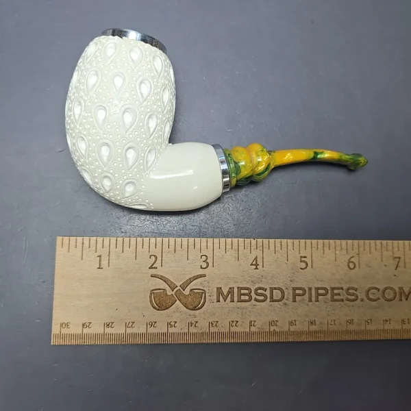 MBSD Meerschaum Double Silver Stacked Lattice Egg Reverse Calabash Block Meerschaum Pipe, New - Image 6