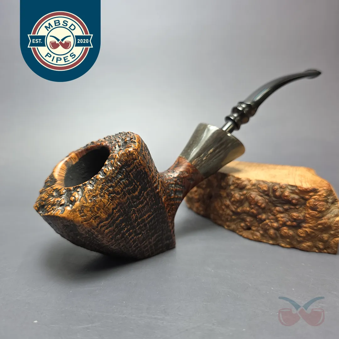 Ben Wade (Preben Holm) Danish Hand Model 100 XL Sandblasted Freehand Sitter w/ Horn Estate Briar Pipe, Danish Estates