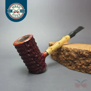 Tom Eltang Partially Rusticated Poker w/ Bamboo Estate Briar Pipe, Unsmoked