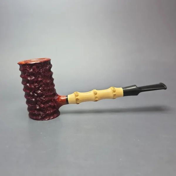 Tom Eltang Partially Rusticated Poker w/ Bamboo Estate Briar Pipe, Unsmoked - Image 3