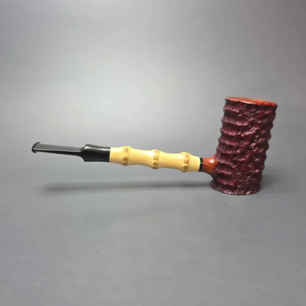 Tom Eltang Partially Rusticated Poker w/ Bamboo Estate Briar Pipe, Unsmoked - Image 5