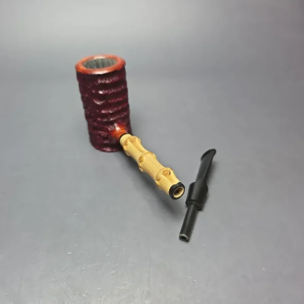 Tom Eltang Partially Rusticated Poker w/ Bamboo Estate Briar Pipe, Unsmoked - Image 12