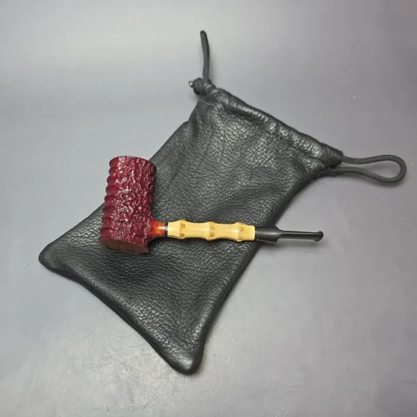 Tom Eltang Partially Rusticated Poker w/ Bamboo Estate Briar Pipe, Unsmoked - Image 13