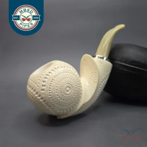MBSD Meerschaum Silver XXL Lattice Blowfish Reverse Calabash Block Meerschaum Pipe, New