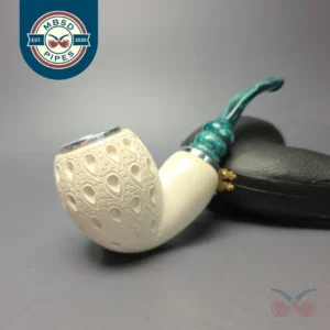 MBSD Meerschaum Double Silver Lattice Egg Reverse Calabash Block Meerschaum Pipe, New