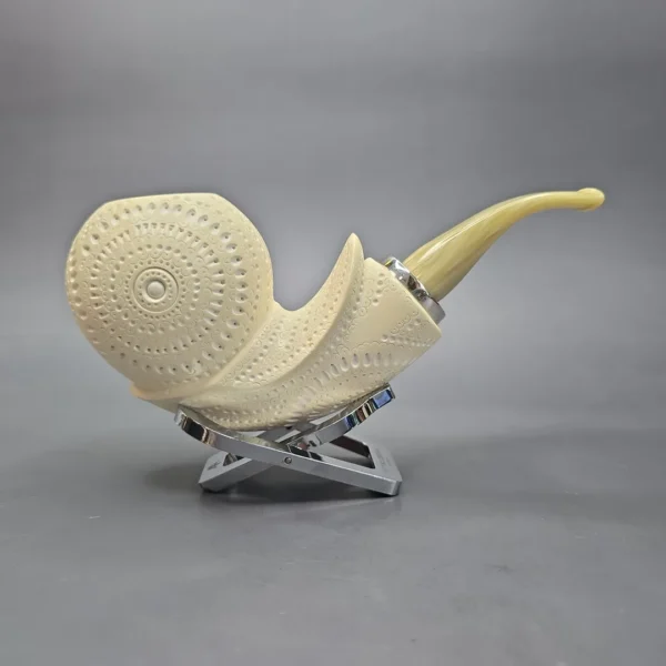 MBSD Meerschaum Silver XXL Lattice Blowfish Reverse Calabash Block Meerschaum Pipe, New - Image 3