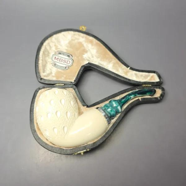 MBSD Meerschaum Double Silver Lattice Egg Reverse Calabash Block Meerschaum Pipe, New - Image 3